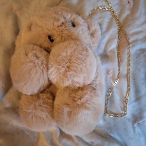 👜 Small Plush Bear Purse with Gold Chain Handle